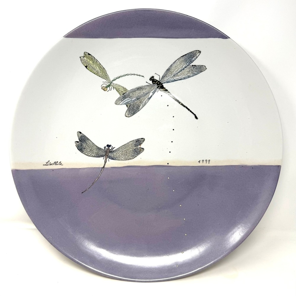 Fabienne Jouvin Paris Libellule Dragonfly Decorative Plate 1999 Purple White VTG